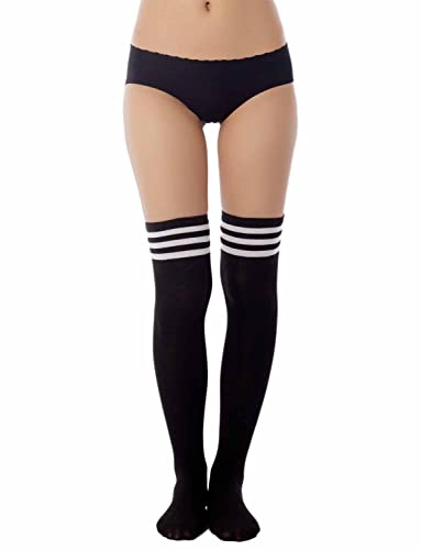 iB-iP Women's Navy Stripes Sports Football Style Hold-up Thigh High Long Socks2