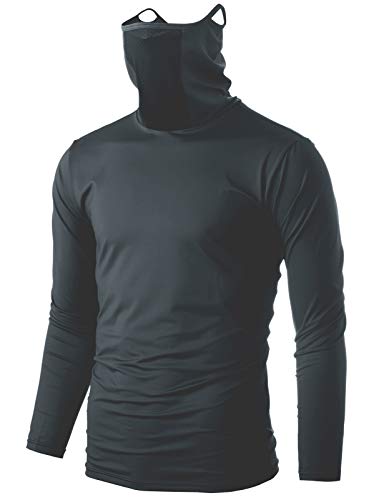 Ohoo Mens Slim Fit Long Sleeve Lightweight Cool Dry Upf 50+ Sun Protection Face Mask Mock Neck Athletic T-Shirt/Dct118-Charcoal-2Xl #TOP15