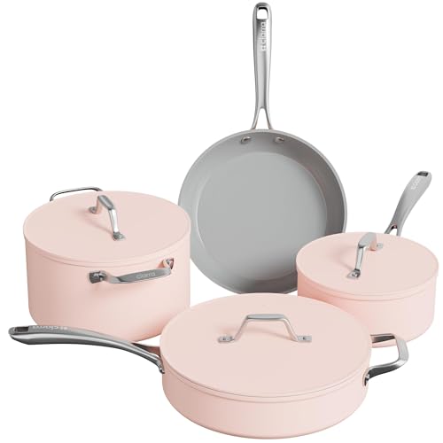 Ciarra Beyond Batería de Cocina Juego antiadherentes Olla Sartén Cacerola con Tapas para Todo Tipo de Fuego incluida Inducción (7 piezas)-Rosa