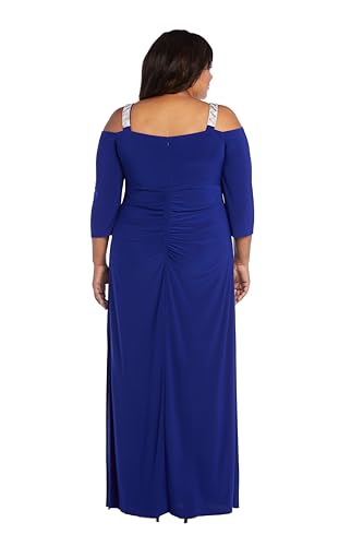 Image of R&M Richards Women's Long Off Shoulder Formal Dress W /Rhinestone Straps, Sweetheart Neckline & Side Slit