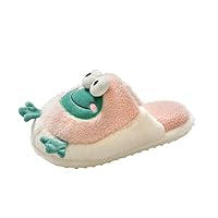 Fashion Cute Cartoon Frog Sliders For Women Girl Winter Warm Memory Foam Slippers Fuzzy Wool-Like Plush Fleece Lined House Shoes Anti-Slip Indoor Outdoor Rubber Sole Christmas Gifts For Kids