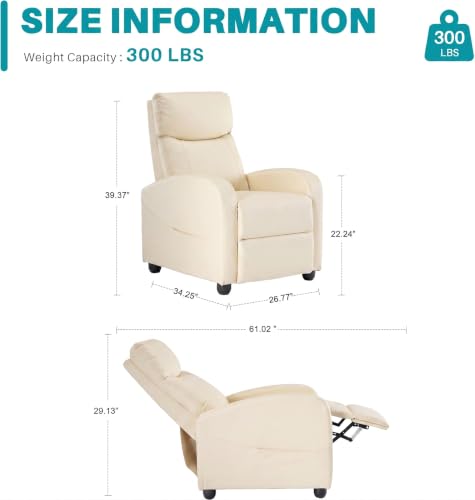 Image of Manual Massage Recliner Chair, Oversized Lazy Boy Reclining Sofa with 8 Massage Modes, Adjustable Backrest & Extended Footrest, Ergonomic Single Recliner Couch for Living Room, Bedroom, Beige
