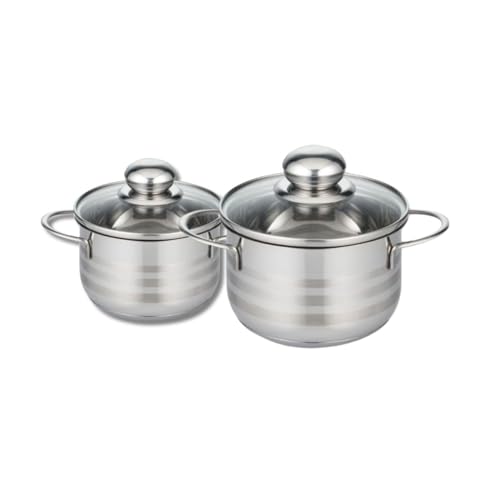 Elo Lot de 2 faitouts inox avec couvercles en verre 16 et 20 cm induction