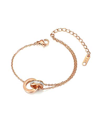 Rose Gold Ankle Bracelets for Women - Adjustable Dainty Roman number Anklet Plated in 18K Gold Perfect for Teen Girls,Ladies - Fashion Stainless Steel Link Foot Jewellery