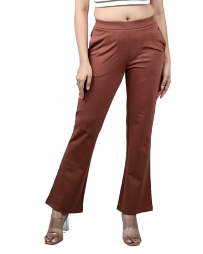 Image of Mlada Bootcut Flare Pants for Women Stretch Cotton Knit Boot Cut Mid Waist Flared Trouser Elastic Waist Band Utility Pockets for Formal Office Work Wear,Travel-Regular /Plus Size