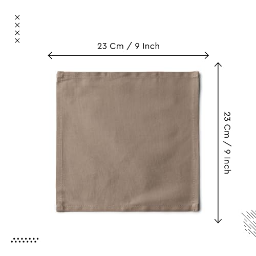 Image of Encasa XO Dining Cocktail Napkins 12 pcs (1 Dozen) Set of Large 23x23 cm (9 inchx9 inch) - Taupe - Absorbent Heavy Cotton Party Fabric Machine Washable for Home Restaurant Banquet & Hotel
