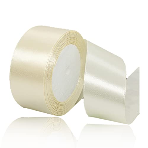 Ivory Satin Ribbon 40mm, 23 Metres Beige Solid Color Gift Ribbon for Crafting Gift Wrapping, Wedding Bouquet