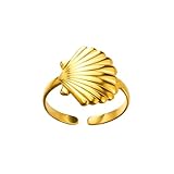 Anillos de concha de acero inoxidable para mujer, color dorado, diseño de concha de playa, anillo ajustable para verano, estético, joyería de moda, regalo 2024