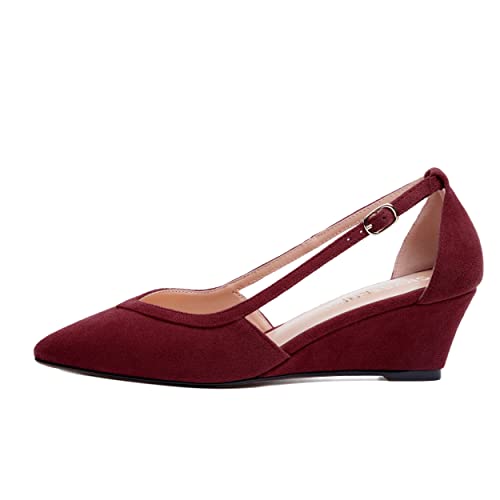 SKYSTERRY Womens Wedding Suede Slip On Pointed Toe Dress Wedge Low Heel Pumps Shoes 2 Inch2