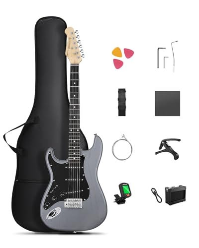 DONNER DST-80 Linkshänder E-Gitarre, 39” Anfänger E-Gitarren-Set mit Verstärker, klassischem SSS-Tonabnehmer, inklusive Gigbag, Stimmgerät, Kapodaster, Gurt, Plektren und kostenlosen Online-Lektionen