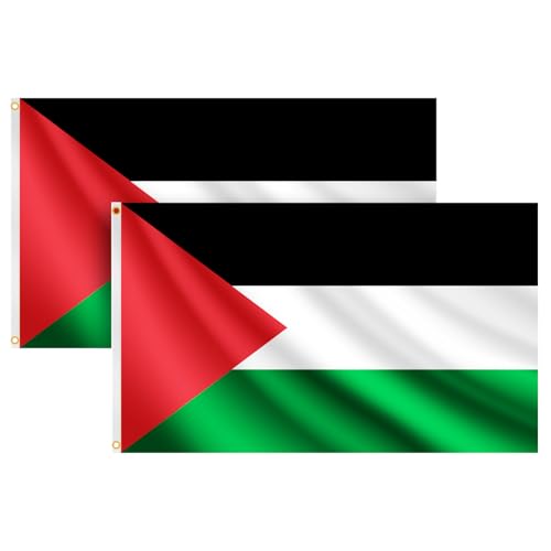 COCOSY 2 Stück Palästina Fahne - 90 x 150 cm 100% Polyester Palästinensische Flagge mit Messing-Ösen - Wetterfeste & Langlebige Palästina Flagge für Sport & Feierlichkeiten