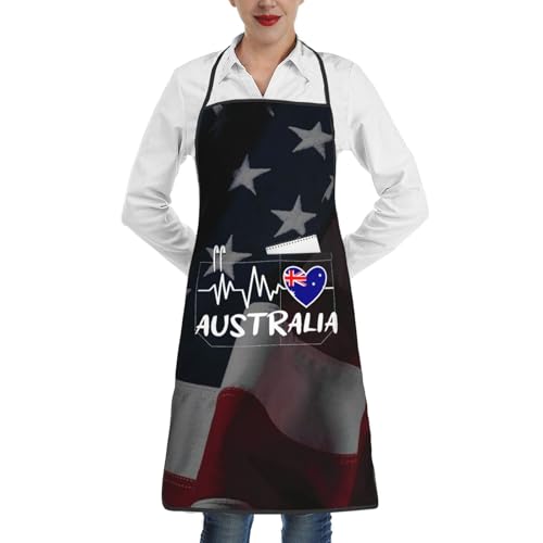 nopicsn Australia Heartbeat Apron for cooking with Pockets Women Men Kitchen Chef Funny Aprons