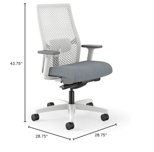 Image of HON Ignition 2.0 ReActiv Ergonomic Office Chair, Mesh Desk Chair with Lumbar Support, Advanced Synchro‑Tilt, Height and Width Adjustable Arms, Swivel Wheels, White Frame, White
