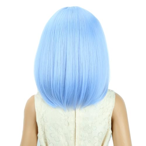 Image of Kids Blue Wig Girls Pale Blue Bob Wig Child Short Bob Wig Middle Part Wig for Kids Synthetic Wigs with Wig Cap