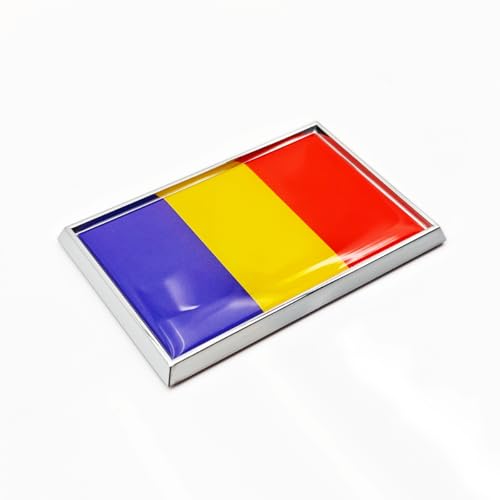 Image of Romania Flag Sticker Emblem Romanian Decal Car Chrome Flags, 2 Pack, 3 x 2 inches