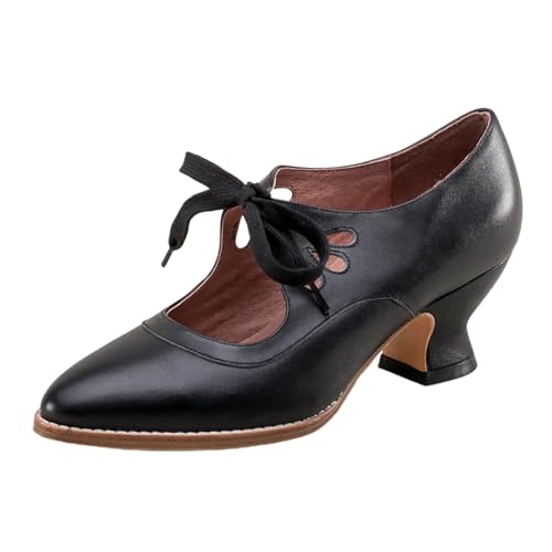 Generisch 2025 Zapatos de tacón alto hueco con cordones de talla grande para mujer, Negro , 38 EU