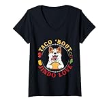 Womens Taco Bout Jindo Dog Love Funny Mexican Food Lover Mom Dad V-Neck T-Shirt