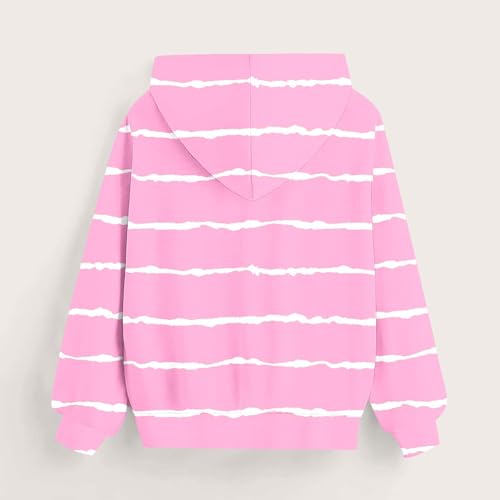 DDAPJ pyju Striped Hoodies for Girls Long Sleeve Tunic Sweatshirts Tween Girls Trendy Hooded Pullover with Pocket 3-14 Years4
