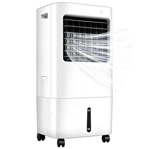 KOMFOTTEU 3 en 1 Enfriador de Aire Evaporativo Portátil, Aire Acondicionado con 3 Modos, 3 Velocidades, Depósito de 8 L, Temporizador 7,5H, Climatizador con Control Remoto, Ventilador & Humidificador