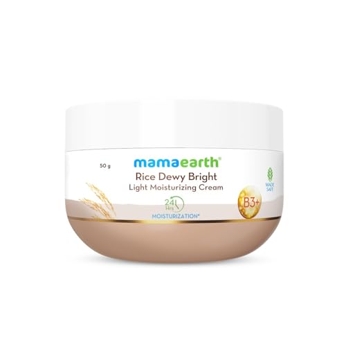 Image of Mamaearth Rice Dewy Bright Light Moisturizing Cream with Rice Water & Niacinamide for Glass-Skin - 50 g | 24 Hrs Long-Lasting Moisturization | For Face, Hands & Body | Gives A Glass-Skin Glow | Non-Greasy & Quick Absorbing