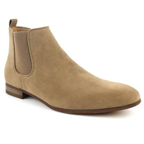 ÃZARMAN Men's Ankle Dress Chelsea Boots Side Zipper Closure (10.5, Tan Beige Suede)