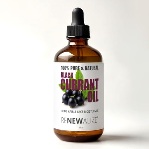 Renewalize Black Currant Seed Oil Cold Pressed 100% Pure Natural Carrier Oil for Skin & Hair | Rich in GLA & Omega Fatty Acids | Moisturizer for Face Scalp Nails | 4 fl oz