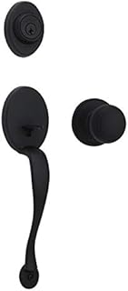 Weiser Augusta Matte Black Front Door Lock and Handle Set, Deadbolt Lock and Handleset with Troy Interior Door Knob, Front Door Handles with Lock/Front Door Lock, Traditional Home Décor