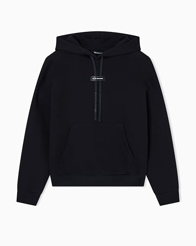 Armani Exchange Femme Cross Gender, Manches Bouffantes Petit Logo Avant Coupe Relaxée, Sweatshirt, Noir, M, Noir, M