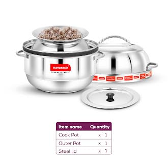 Image of Thermal Rice Cooker Stainless Steel 1 KG with Rubber Gasket | Perfect for Kerala Red /Matta Rice | Saves Up to 70% Fuel | Keeps Rice Hot for 8+ Hours | Induction and Gas Compatible
