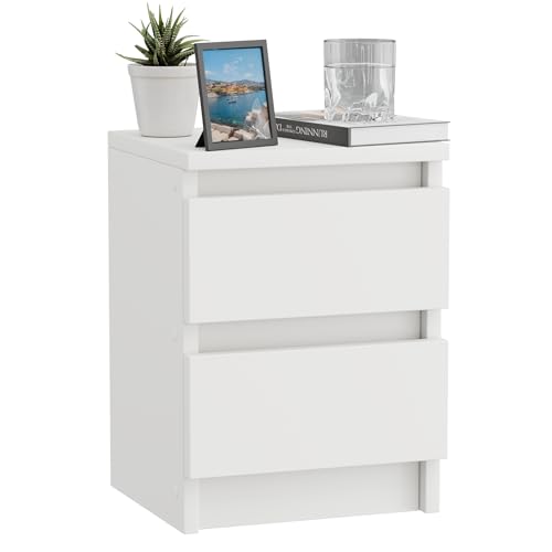 ComfortCove Table de Chevet Blanche, Table de Nuit avec 2 Tiroirs, Meuble de Rangement pour Chambre, Style Moderne, Blanche
