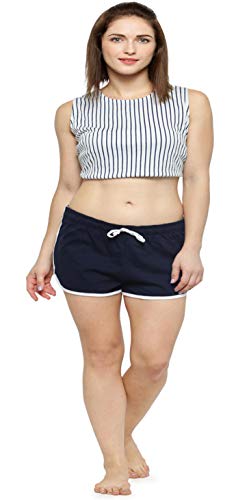 Image of KOTTY Printed Women Navy Blue Night Shorts (Navy Blue,42)