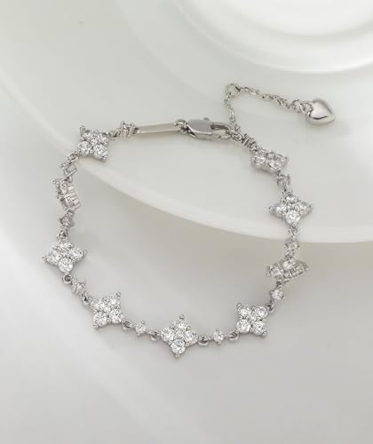 Dainty Gold Silver Bracelet for Women Trendy Non Tarnish 14K Gold Plated Cubic Zirconia Bracelet Simple Butterfly Flower Cubic Zirconia Bracelets Jewelry Gift for Women