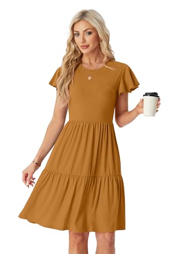 Image of HiMONE Summer Dresses for Women 2025 Vacation Sundresses Ruffle Sleeve Boat Neck with Pockets A Line Casual Dress XS-2XL