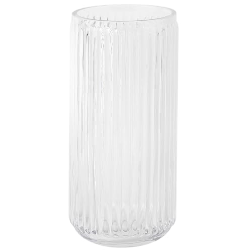 KAYLETIN vase en verre nervuré transparent, vase à fleurs pour bouquet, moderne, 20 cm