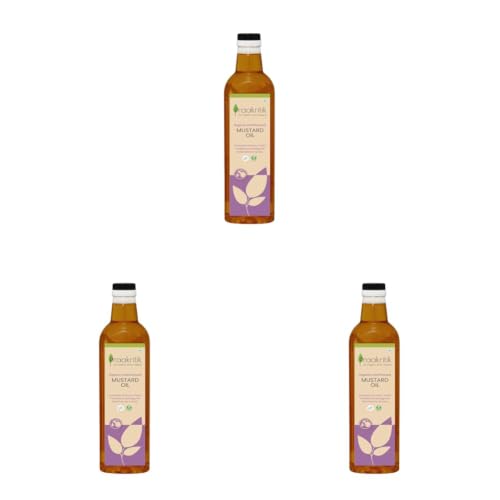 Image of Praakritik Organic Mustard Oil 500ml, Cold-Pressed Sarson Ka Tel, Unrefined & Chemical-Free, 100% Natural Cooking Oil (Pack of 3)
