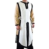 Medieval Knight Templar Crusader Costume Men Vest Tunic Shirt Warriror Cavalier Armor Tabard Black Belted Clothing For (White, L)