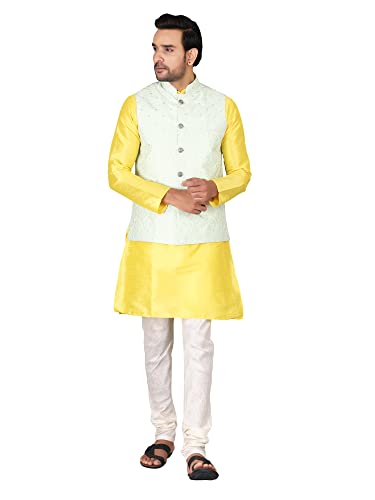 Image of Sadree Silk Men's Kurta Pajama Waistcoat or Nehru Jacket Set