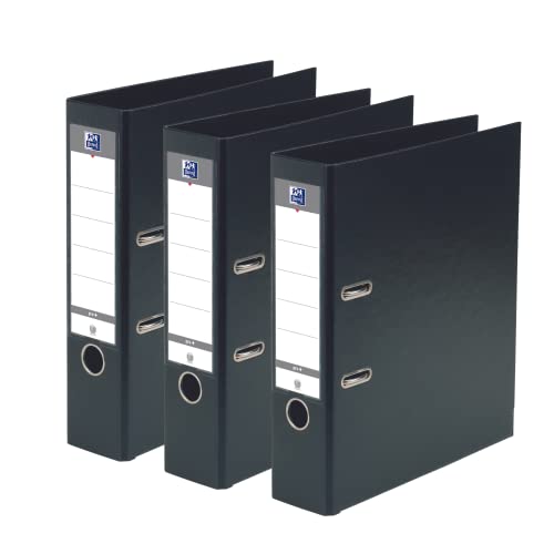 Oxford Lot de 3 Classeurs à Levier Noirs A4 XL 80mm 2 Anneaux Capacité 750 Feuilles Couverture Polypro