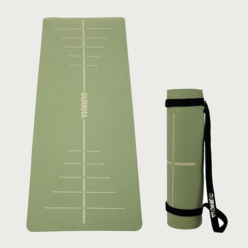 GURKHA 8mm LineGrid™ TPE Alignment Yoga Mat + Carry Bag | Extra-Cushioned Non-Slip Performance Mat for Yoga, Pilates, HIIT & Home Workouts | Durable Fitness Mat for Men & Women - Deep Forest | 6X2 ft