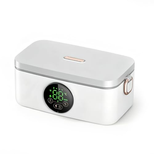 Lonchera Eléctrica de Acero Inoxidable 304, Lonchera Con Calefacción Inalámbrica, Extraíble Y Lavable, Adecuada for Oficina, Automóvil Y Uso Al Aire Libre(White)