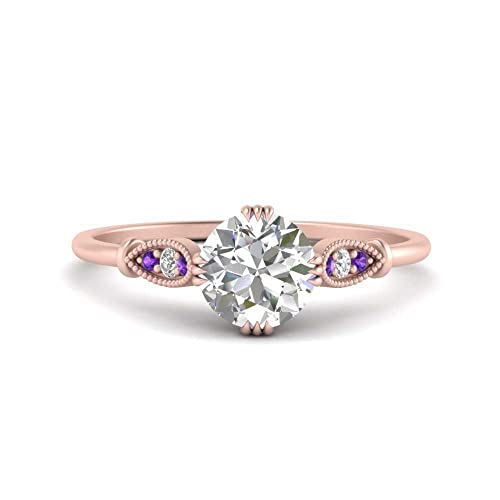 Image of Choose Your Gemstone Delicate Round Cathedral Engagement Ring Rose Gold Plated Round Shape Petite Engagement Rings Minimal Modern Design Birthday Gift Wedding Gift US Size 4 to 12