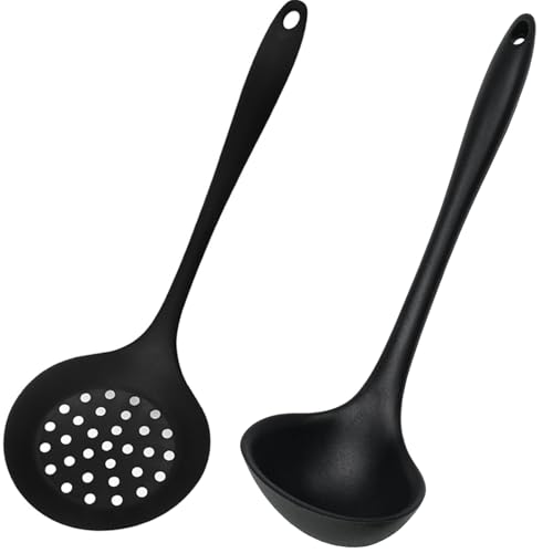 Silicone Slotted Spoon,Silicone Cooking Spoons,Silicone Cooking Ladle,Strainer Spoon,Skimmer Spoon,Soup Ladle,Slotted Spoons for Cooking,Silicone Strainer,Kitchen Cooking Serving Utensils Set,2PCS