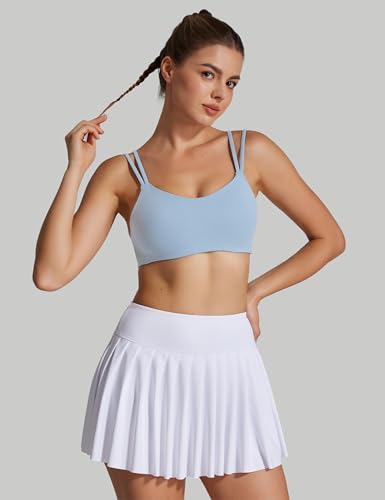 Image of Yoga Sports Workout Bras for Women Seamless Molded Cup Spaghetti Double Strap Bra Wirefree Scoop Neck Tank Top Bras