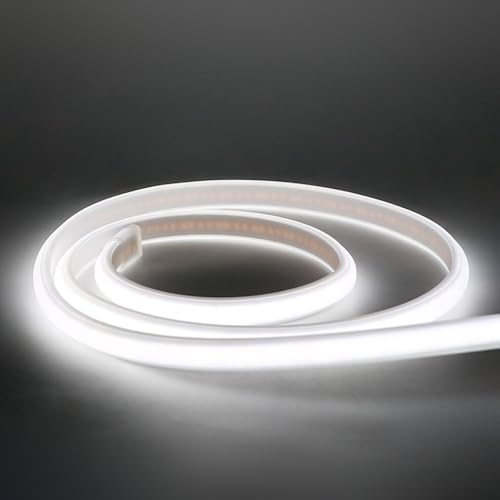 Image of COB LED Strip Lights Waterproof IP67 AC 110V 120V Light Stip 1M /3.28ft Cuttable Flexible LED Lights 320LEDs /m 6000K Cold White with US Plug Indoor Rope Lights for Ceiling Kitchen Cabinet Closet Mirror