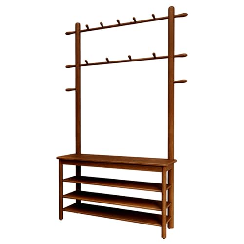Perchero de entrada 3 en 1 con banco de 3 niveles para almacenamiento de zapatos, ganchos para abrigos, ideal para sala de estar, dormitorio, pasillo, color marrón, 60 cm