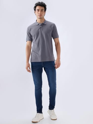 Image of Raymond Men Slim Fit Solid Pattern Pure Cotton Half Sleeve Polo Neck Casual T-Shirt