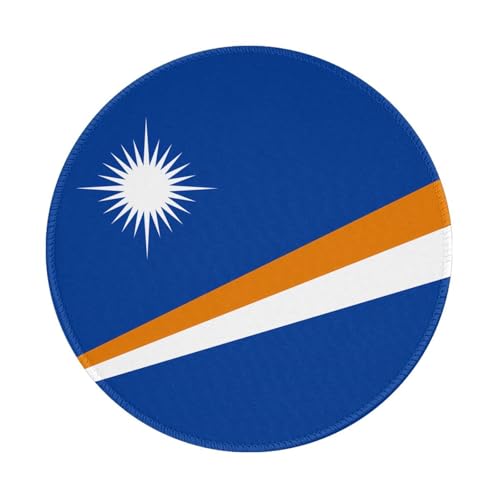 Tapis de souris rond motif drapeau des îles Marshall, 20 x 20 cm, avec bords cousus, pliable, tapis de souris pour ordinateur portable
