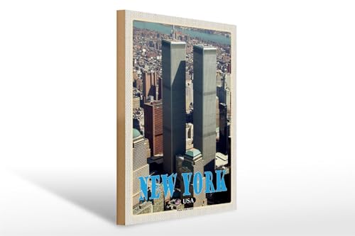 Femer Cartel de madera de viaje 30 x 40 cm New York USA World Trade Center