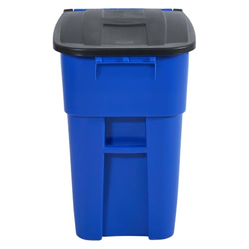 Image of Rubbermaid Commercial Products BRUTE Rollout Trash /Garbage Can /Bin with Wheels, 50 GAL, Blue, for Restaurants /Hospitals /Offices /Back of House /Warehouses