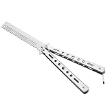 PLABBDPL 1 pcs Pettine Farfalla Allenamento, Pettine a farfalla portatile, Pettine Farfalla Pieghevole, Pratica Attrezzo da Allenamento Pieghevole Coltello per Allenament per Capelli o Barb (argento)